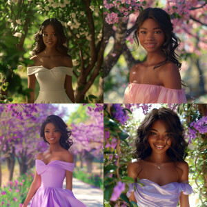 3D image of a LIGHT SKIN young African American girl whose stand...