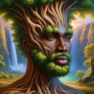 Create a hyper-realistic 3-D oil painting of a tree integrated w...