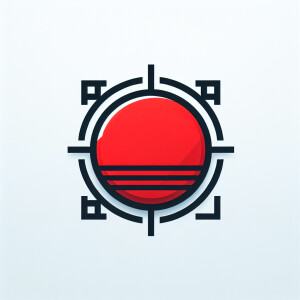 Create a minimalist logo featuring a vibrant red circle at its c...