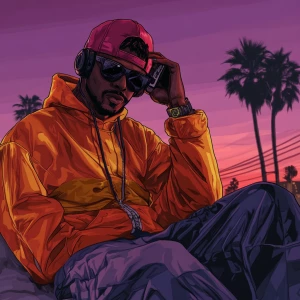 Fwog meme..on his cell phone, 80's clothing, in GTA San Andreas...