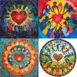 Create me a picture with a group of youth and staff in a circle...