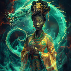 Create a full-body illustration of an Empress embodying a blend...