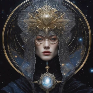 "Envision a hyper-realistic, surreal portrait of an enigmatic ma...