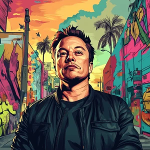 Elon Musk in GTA art style — — in the style of a Grand Theft Au...