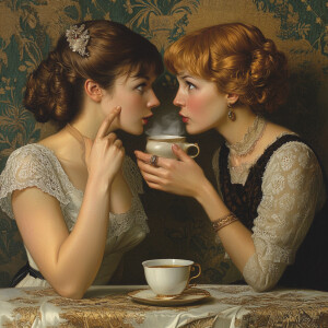 Create a lifelike image depicting a private moment between two w...