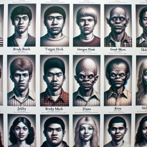 Realistic image of a yearbook page featuring student photographs...