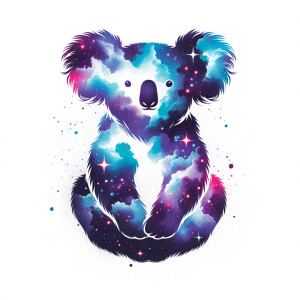 Cosmic watercolor filled animal silhouette on a blank white back...