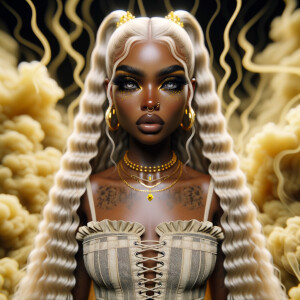 create a stunning hyper realistic Blasian female with long blond...