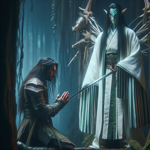 Caranthir-Ar-Fieniel from the Witcher kneels down before Tier Ha...