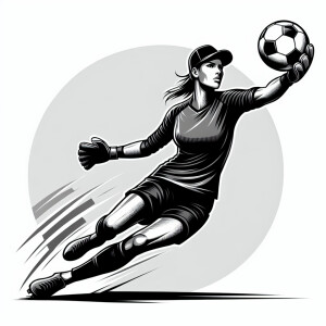 Soccer woman goalkeeper in the cap back to front catching the ba...