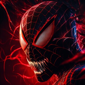spiderman/venom morph, has spiderman face, venom eyes and tongue...