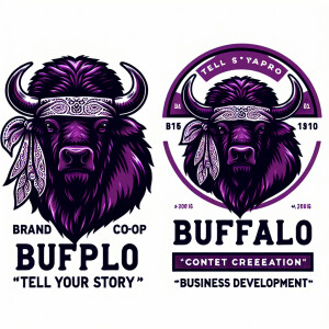 Create a dynamic, powerful, logo for a company called PURPLE BUF...