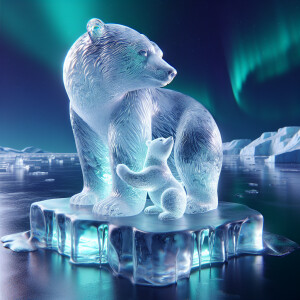 A hyper-realistic digital artwork of a ice sculpture depicting m...