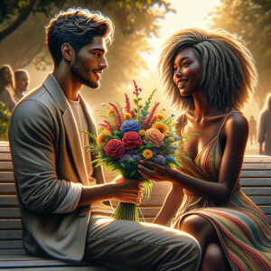 A photorealistic scene captures a young African American couple...