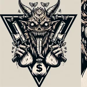 Create a bold horror themedmascot logo featuring a menacing crea...