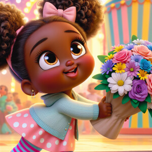 A charming, joyful African American 6-year-old girl cartoon char...