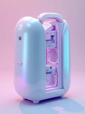 Design a sleek AI quantum supercomputer adorned with a pastel co...