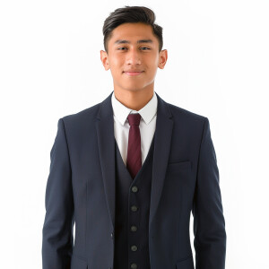 A man wearing a suit.
The Suit Color is navy blue
The Tie Colo...