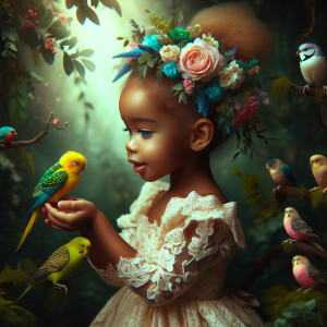 A magical scene featuring a light-skinned African-American toddl...