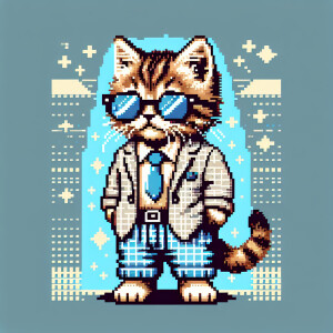 A tiny tabby cat dressed in a stylish outfit, complete with a pa...