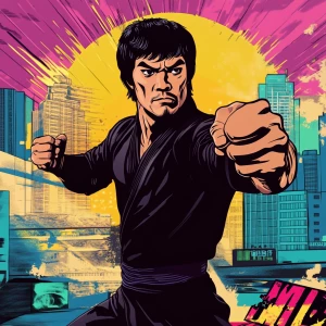 MEME PEPE in GTA art style — Bruce lee Kung Fu fighting — in the...