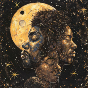 The black man with the sun for his face the black woman as the m...