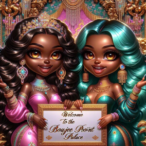 Create a detailed, vibrant image of two glossy chibi characters...