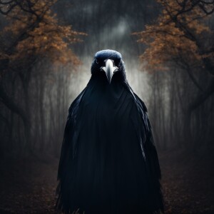 "Evoke a hyper-realistic image of a ghostly crow's head with a s...