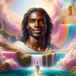 A hyper-realistic 3-Dh oil painting colorful waterfall out of th...