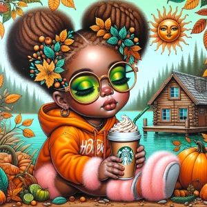 A playful style highly detailed cozy autumn-themed airbrushed, o...