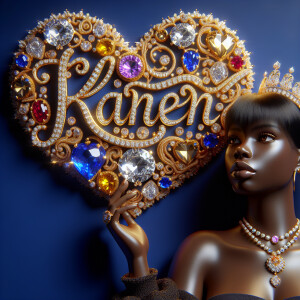 Craft a 3-D image showcasing the name 'KAREN' in a luxurious gol...