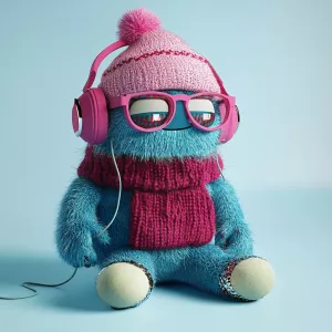 chillguy, playful and inventive blue cardboard monster character...