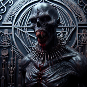 A hauntingly realistic depiction of Venom: a creature with a spi...