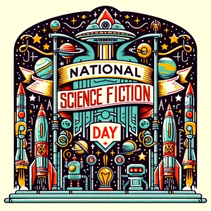 Create a cartoon style image; primary banner states “National Sc...