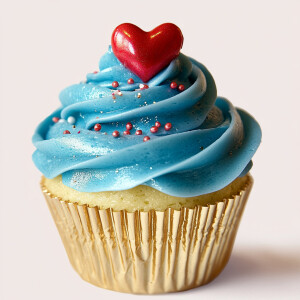 Create an image of a solitary cupcake featuring a voluminous swi...