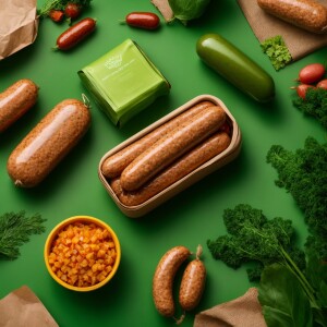 Create an innovative packaging concept for the vegan sausages br...