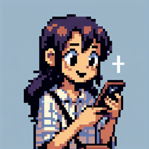 Девушка с телефоном в пиксельном стиле