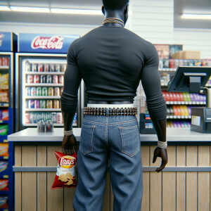 A full body realistic black thug with a very low haircut and fac...