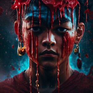 An intense and striking 3D render cinematic poster featuring the...