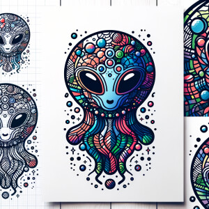Colored alien transparent graphic, no background, cosmic alien g...