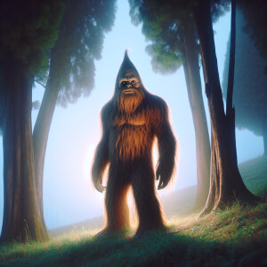 A massive conical head shaped humanoid looking hair covered sasq...