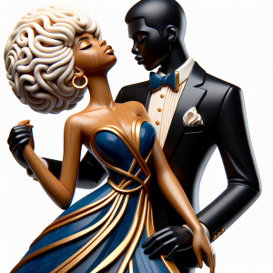 3d wood and porcelain sculpture of an Afrocentric woman with a m...