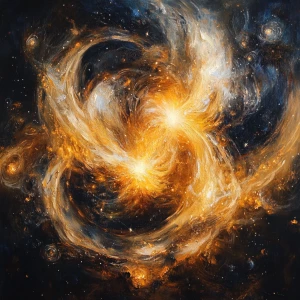 In the depths of an ancient cosmic tapestry, two distant stars s...