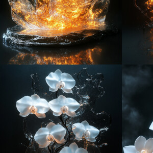 Elegant white orchid flowers delicately engulfed in ethereal fla...