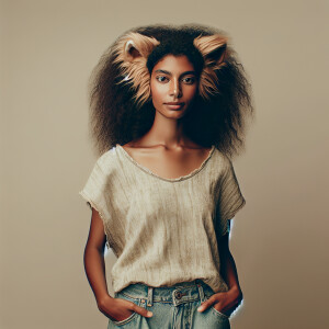 Lion eared woman in a tanktop and jeans
