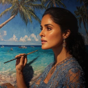 Hyperrealism painting.salma hayek on goa beach