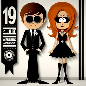 ‘Happy 19th Anniversary!’ Written
A 60s mod vibe with a tan male...