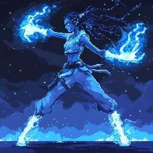 Create a 2D pixel art illustration of a female alien character w...