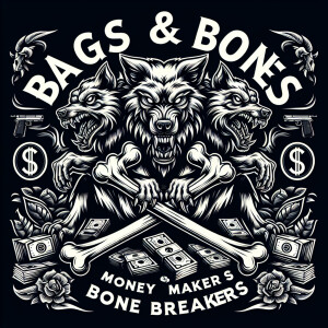 very detailed logo showing vicious three headed wolf eating a la...