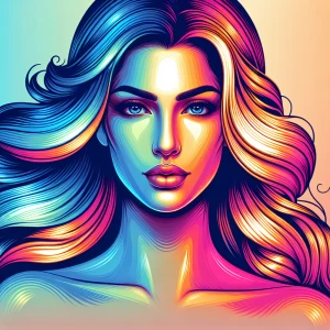 A close-up portrait of a woman with flowing hair and soft lighti...